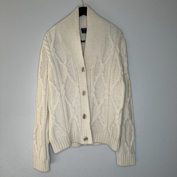 Vintage 90s Paul James Cream Wool Shawl Collar Cardigan Sweater | Size M/L - Picture 4 of 10